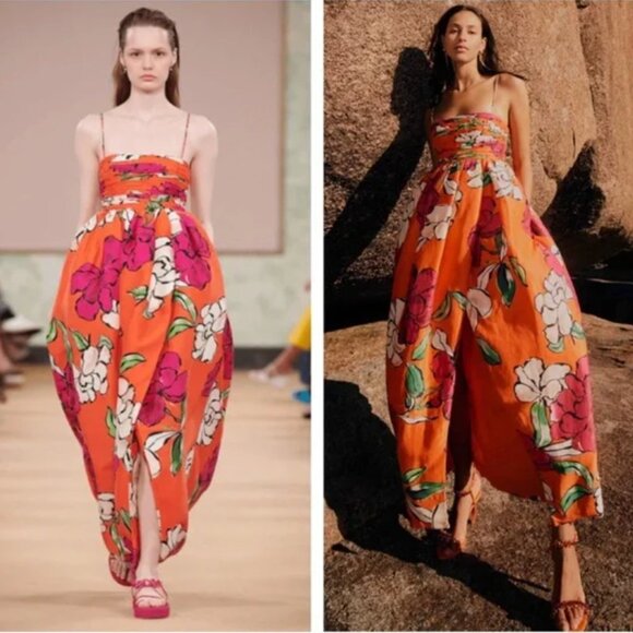 Aje Sculptura Monument Tulip Linen Blend Maxi Dress in Vivid Camel NWT - Picture 2 of 10